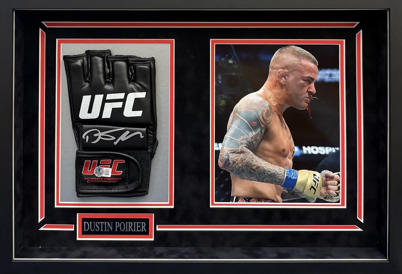 Dustin Poirier Autographed Hand Signed Custom Framed UFC Glove - Beckett COA