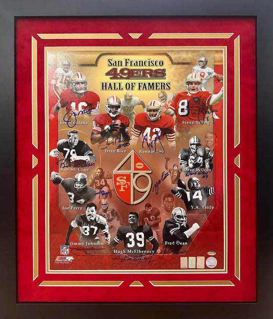 San Francisco 49ers Multi Autographed Hand Signed Custom Framed Hall of Famers 16x20 Photo - Player Holo
