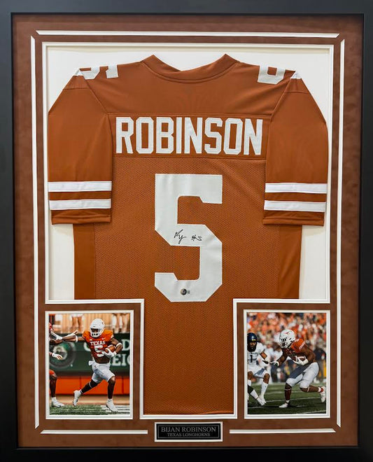 Bijan Robinson Autographed Hand Signed Custom Framed UT Jersey - Beckett COA