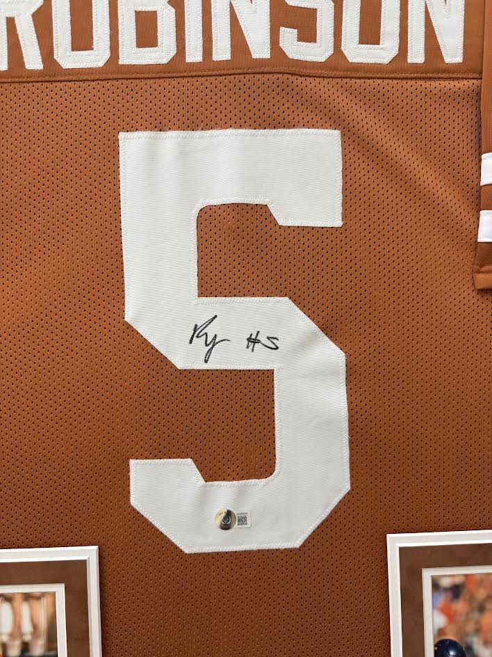 Bijan Robinson Autographed Hand Signed Custom Framed UT Jersey - Beckett COA