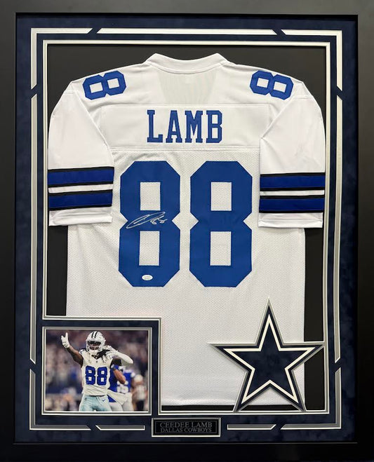 CeeDee Lamb Autographed Hand Signed Custom Framed Dallas Cowboys Jersey - JSA COA