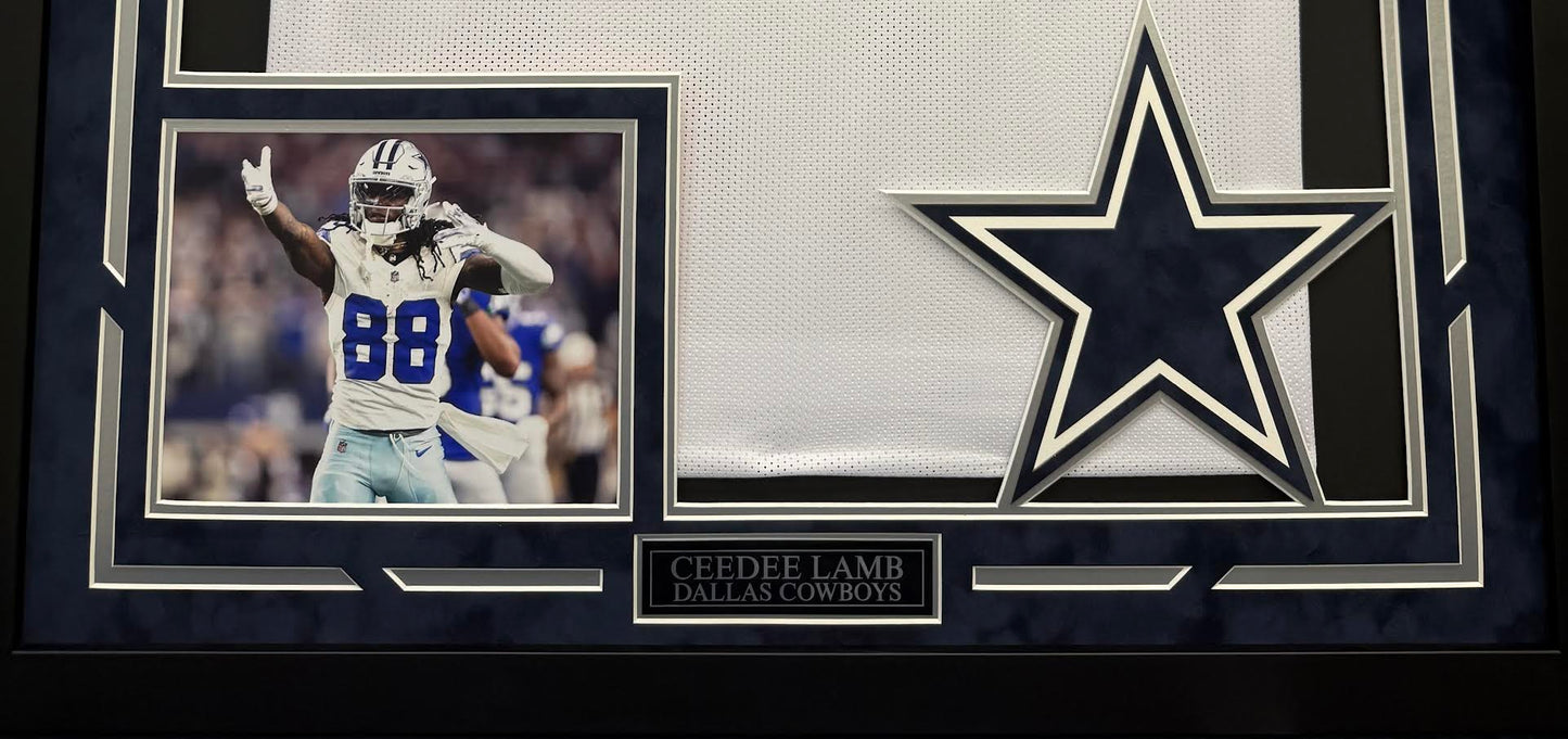 CeeDee Lamb Autographed Hand Signed Custom Framed Dallas Cowboys Jersey - JSA COA