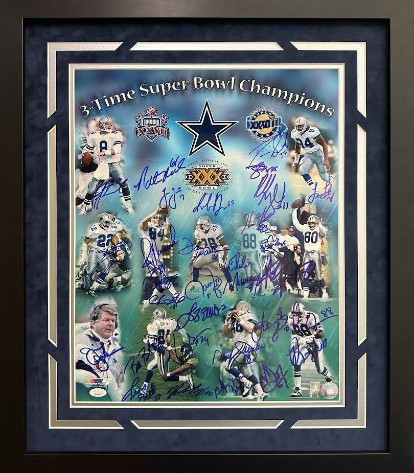Dallas Cowboys 3 Time Super Bowl Champions Autographed Hand Signed Custom Framed 16x20 Photo - JSA LOA