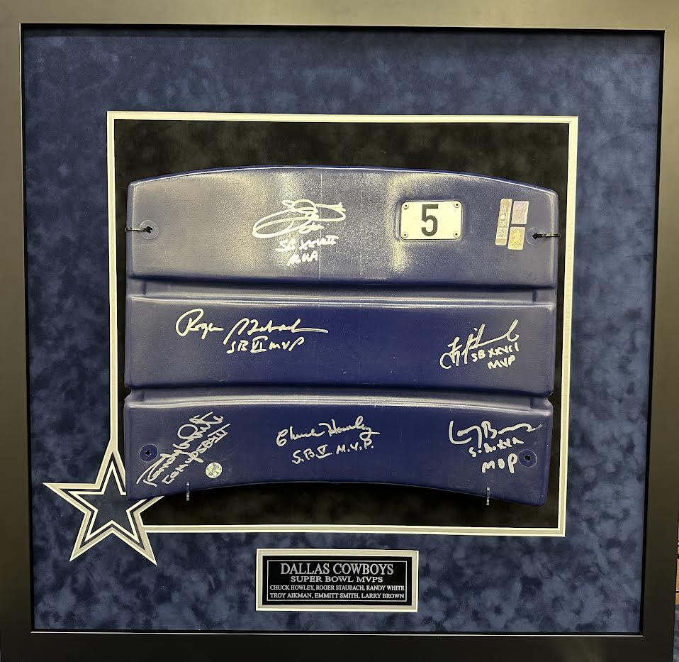 Dallas Cowboys Autographed Hand Signed Custom Framed Super Bowl MVPs Signed Seatback - Player Holos