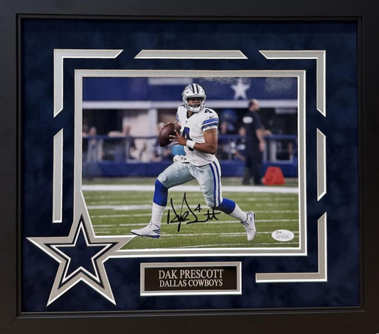 Dak Prescott Autographed Hand Signed Custom Framed 8x10 Dallas Cowboys Photo - JSA COA