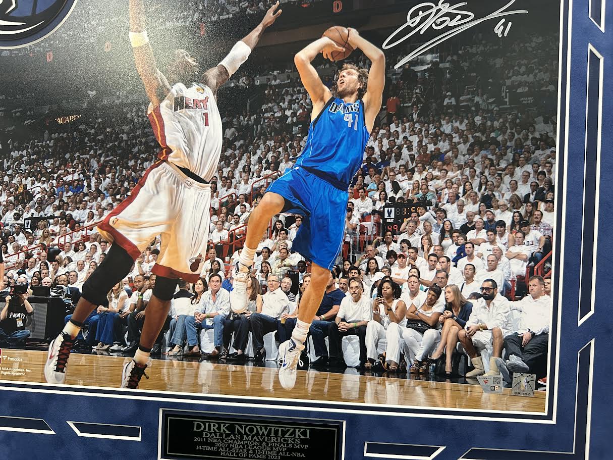 Dirk Nowitzki Autographed Hand Signed Custom Framed 16x20 Dallas Mavericks Photo - Fanatics COA