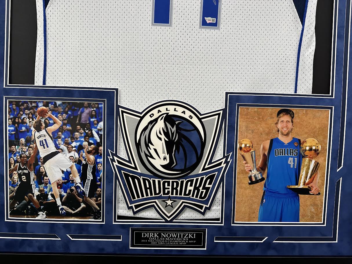 Dirk Nowitzki Autographed Hand Signed Custom Framed Dallas Mavericks Jersey - Fanatics COA