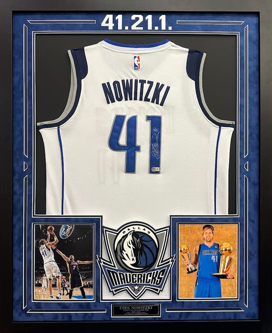 Dirk Nowitzki Autographed Hand Signed Custom Framed Dallas Mavericks Jersey - Beckett COA