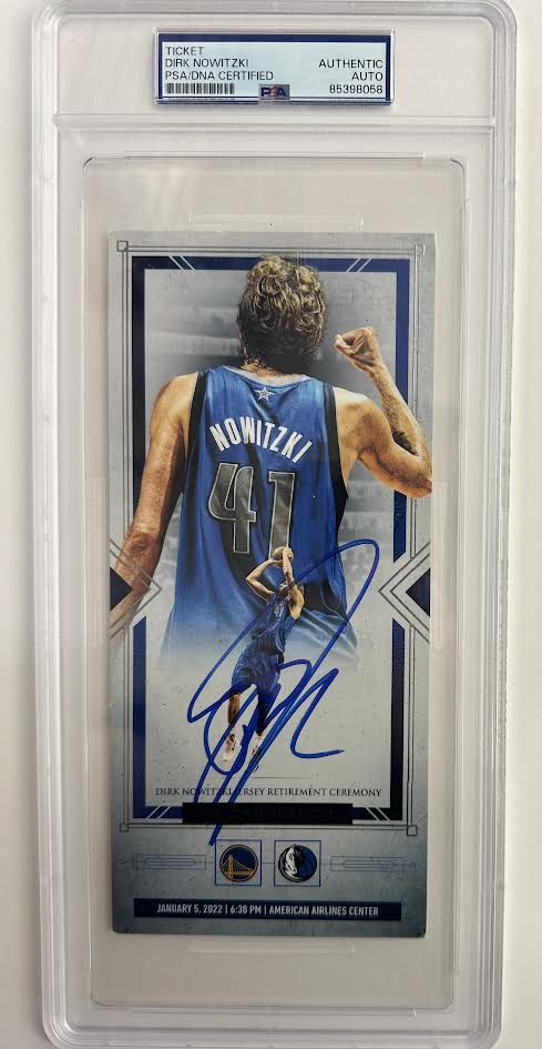 Dirk Nowitzki Autographed Hand Signed Retirement Ceremony Ticket Slab - PSA COA
