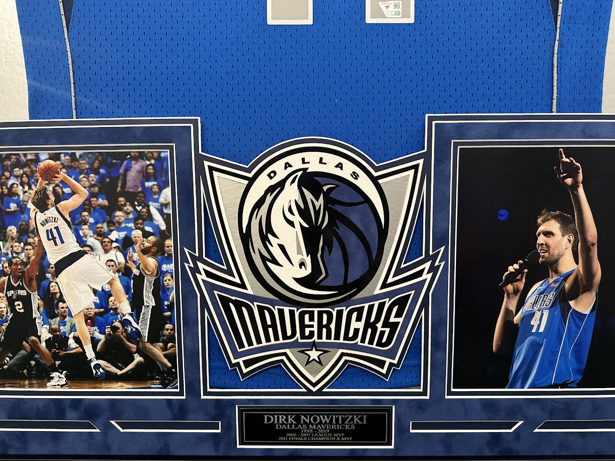 Dirk Nowitzki Autographed Hand Signed Custom Framed Dallas Mavericks Jersey W/ Insc. - Fanatics COA