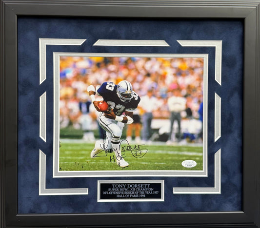 Tony Dorsett Autographed Hand Signed Custom Framed 8x10 Cowboys Photo - JSA COA
