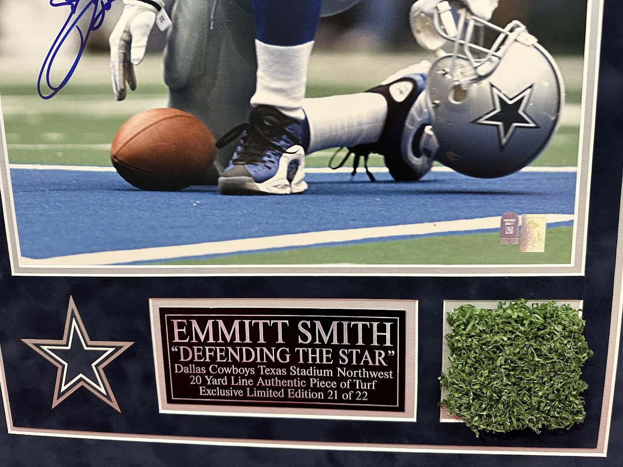 Emmitt Smith Autographed Hand Signed Custom Framed 16x20 Dallas Cowboys Photo W/ Texas Stadium Turf - Emmitt Smith Holo