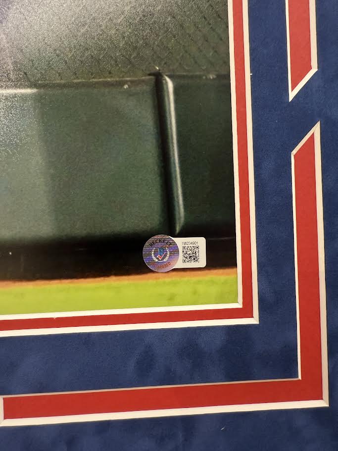 Evan Carter Autographed Hand Signed Custom Framed 16x20 Texas Rangers Photo W/ Inscription - Beckett COA
