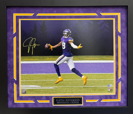 Justin Jefferson Autographed Hand Signed Custom Framed 16x20 Minnesota Vikings Photo - Beckett COA