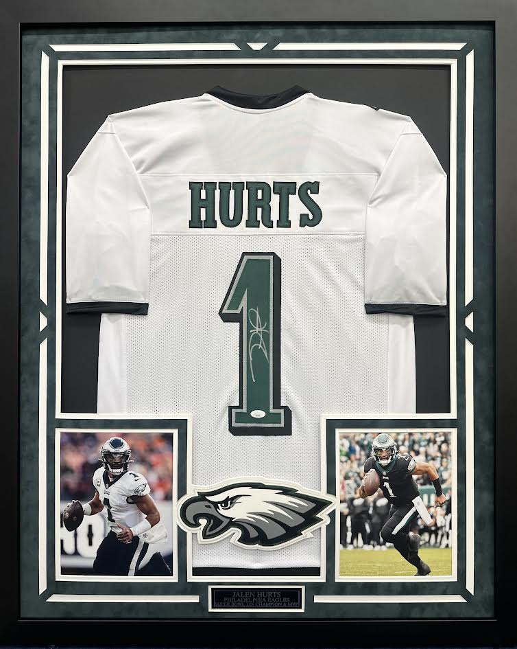 Jalen Hurts Autographed Hand Signed Custom Framed Philadelphia Eagles Jersey - JSA COA
