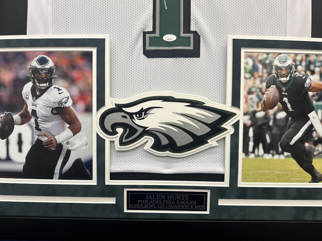 Jalen Hurts Autographed Hand Signed Custom Framed Philadelphia Eagles Jersey - JSA COA