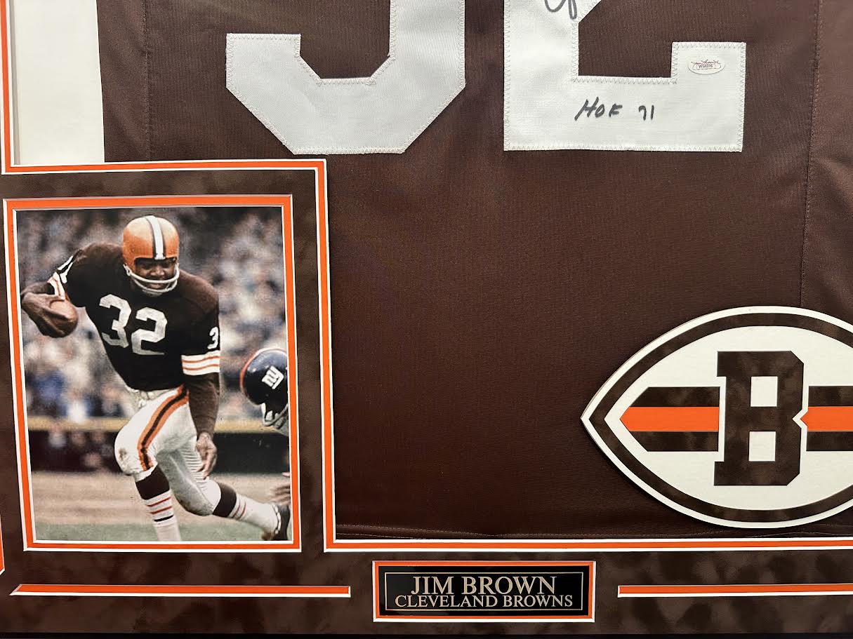 Jim Brown Autographed Hand Signed Custom Framed Cleveland Browns Jersey - JSA COA