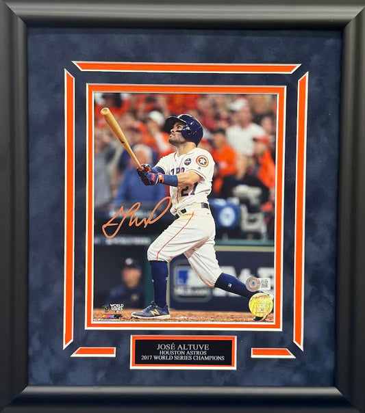 Jose Altuve Autographed Hand Signed Custom Framed 8x10 Houston Astros Photo - Beckett COA
