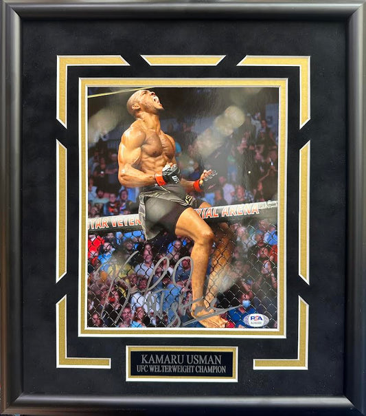 Kamaru Usman Autographed Hand Signed Custom Framed 8x10 Photo - PSA COA