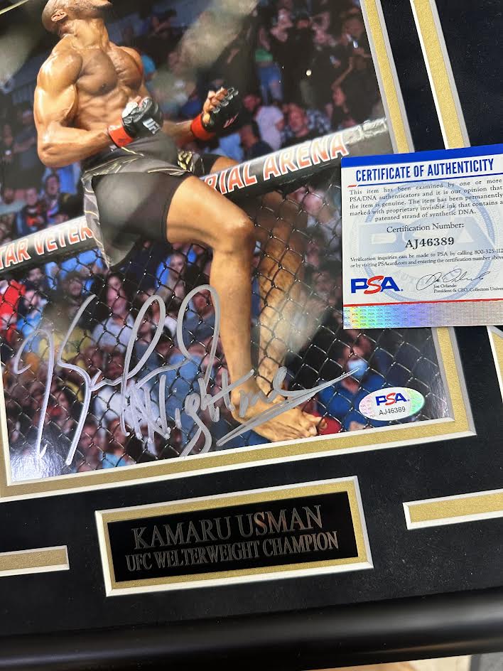 Kamaru Usman Autographed Hand Signed Custom Framed 8x10 Photo - PSA COA