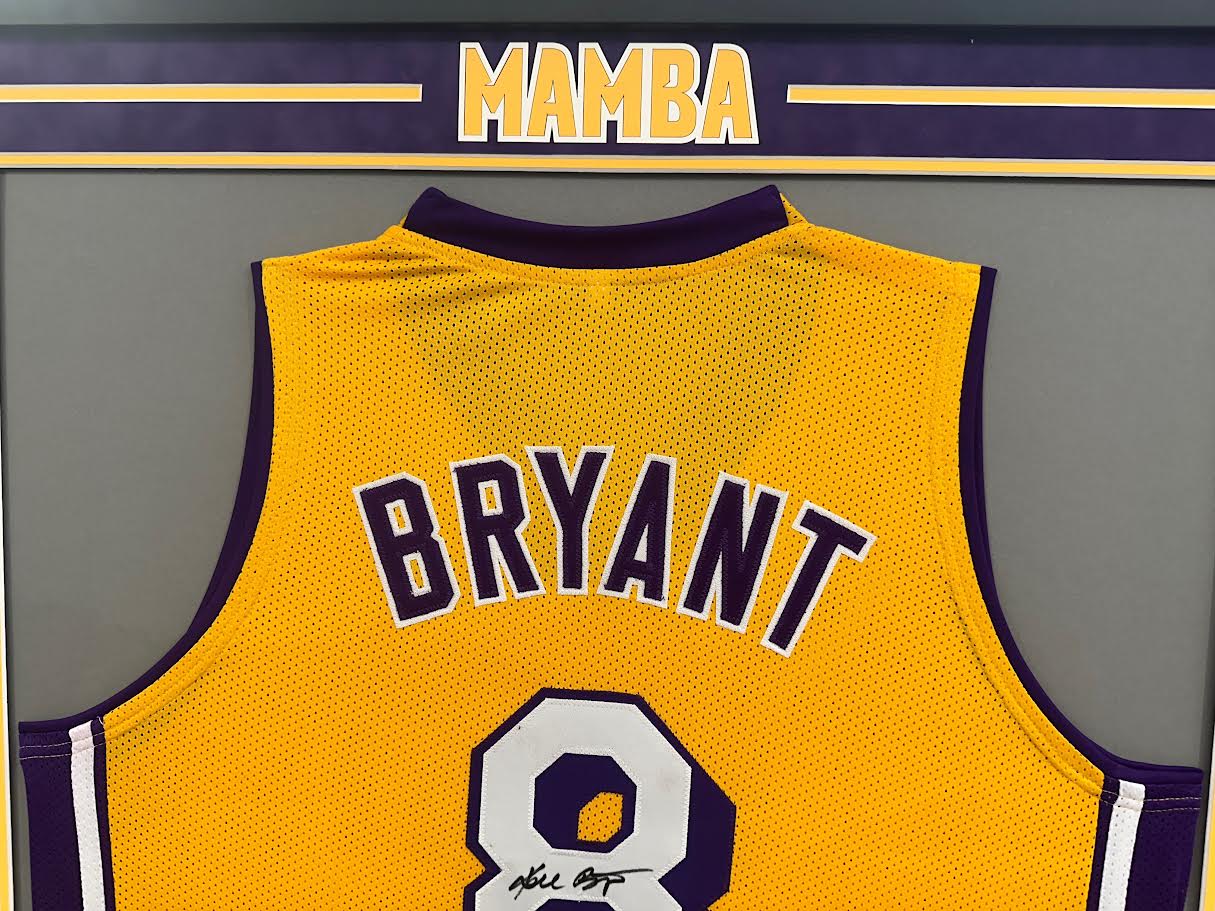 Kobe Bryant Autographed Hand Signed Custom Framed LA Lakers #8 Jersey (Custom Mamba Logo) - PSA/DNA COA