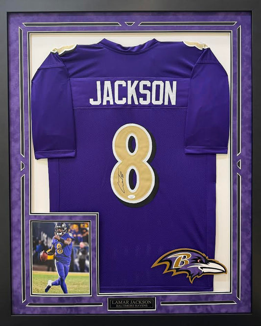 Lamar Jackson Autographed Hand Signed Custom Framed Baltimore Ravens Jersey - JSA COA