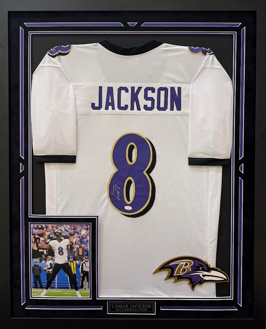 Lamar Jackson Autographed Hand Signed Custom Framed Baltimore Ravens Jersey - JSA COA