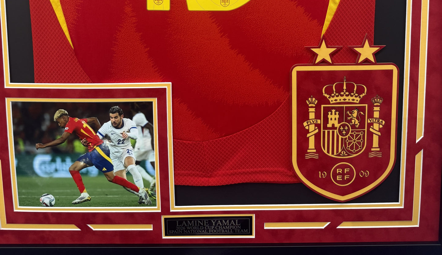 Lamine Yamal Autographed Hand Signed Custom Framed Spain Jersey - Beckett COA