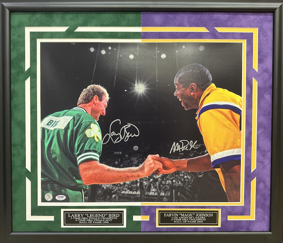 Larry Bird & Magic Johnson Autographed Hand Signed Custom Framed 16x20 Photo - JSA COA