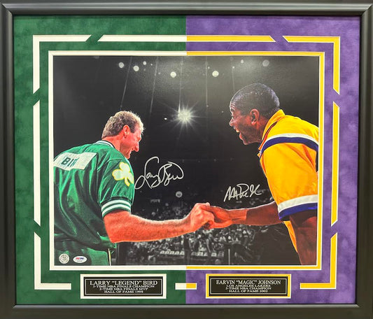 Larry Bird & Magic Johnson Autographed Hand Signed Custom Framed 16x20 Photo - PSA COA