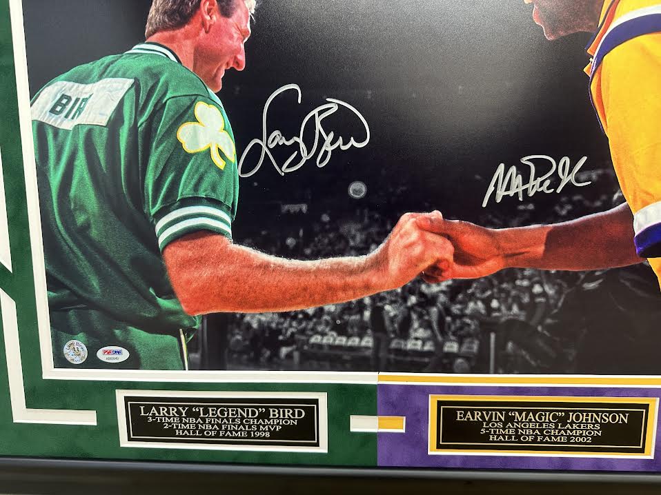 Larry Bird & Magic Johnson Autographed Hand Signed Custom Framed 16x20 Photo - JSA COA