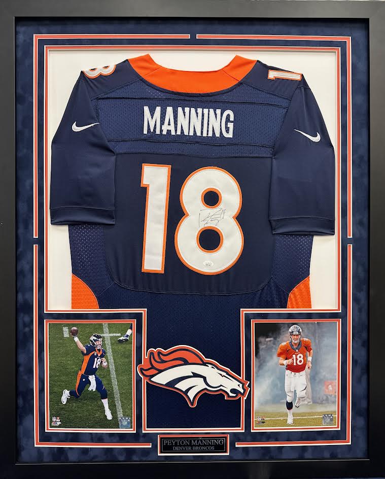 Peyton Manning Autographed Hand Signed Custom Framed Denver Broncos Nike Jersey - Beckett COA