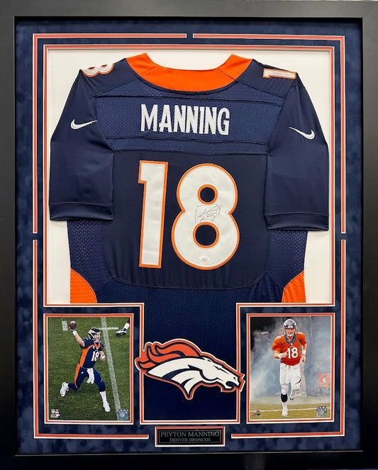 Peyton Manning Autographed Hand Signed Custom Framed Denver Broncos Nike Jersey - Beckett COA