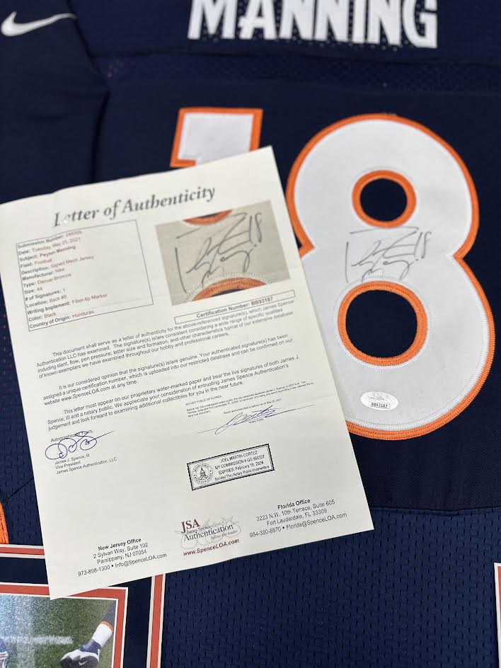 Peyton Manning Autographed Hand Signed Custom Framed Denver Broncos Nike Jersey - Beckett COA