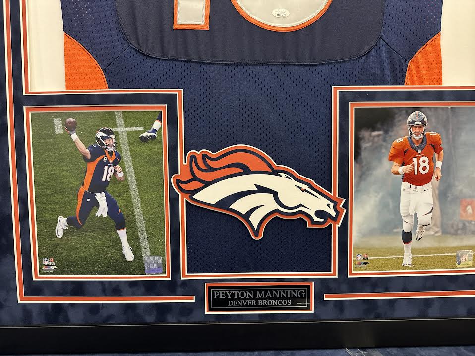 Peyton Manning Autographed Hand Signed Custom Framed Denver Broncos Nike Jersey - Beckett COA