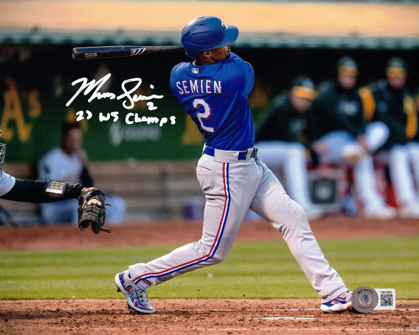 Marcus Semien Autographed Hand Signed 8x10 Texas Rangers Horizontal Photo With Inscription - Beckett COA