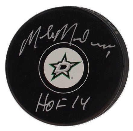 Mike Modano Autographed Hand Signed Dallas Stars Puck W/ Insc. - Schwartz COA