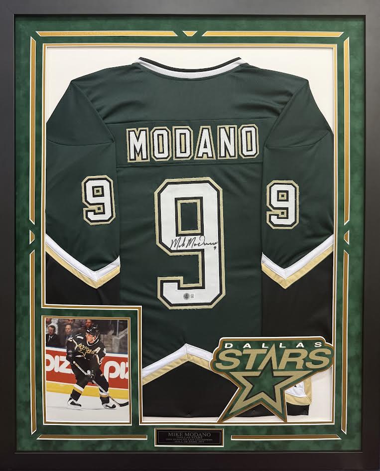 Mike Modano Autographed Hand Signed Custom Framed Dallas Stars Jersey - Beckett COA