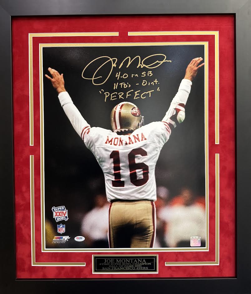 Joe Montana Autographed Hand Signed Custom Framed SF 49ers 16x20 Photo - PSA/DNA COA