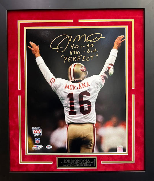 Joe Montana Autographed Hand Signed Custom Framed SF 49ers 16x20 Photo - PSA/DNA COA