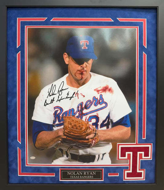 Nolan Ryan Autographed Hand Signed Custom Framed 16x20 Texas Rangers Photo - Nolan Holo