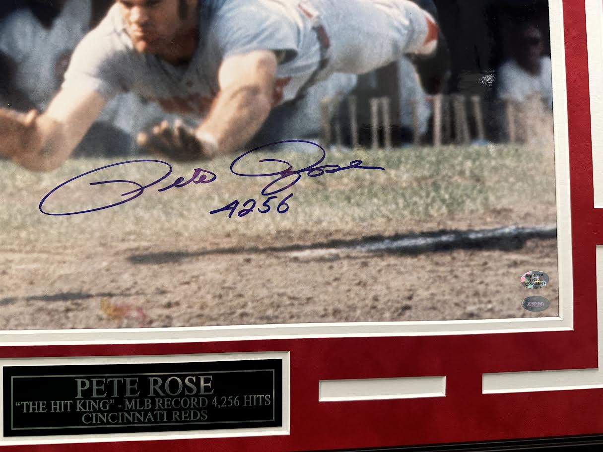 Pete Rose Autographed Hand Signed Custom Framed 16x20 Cincinnati Reds Photo - Mounted COA