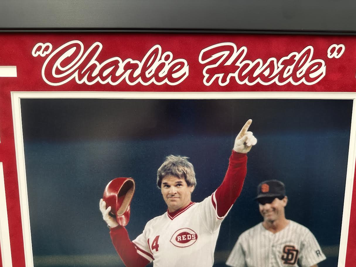 Pete Rose Autographed Hand Signed Custom Framed 16x20 Cincinnati Reds Photo - PSA COA