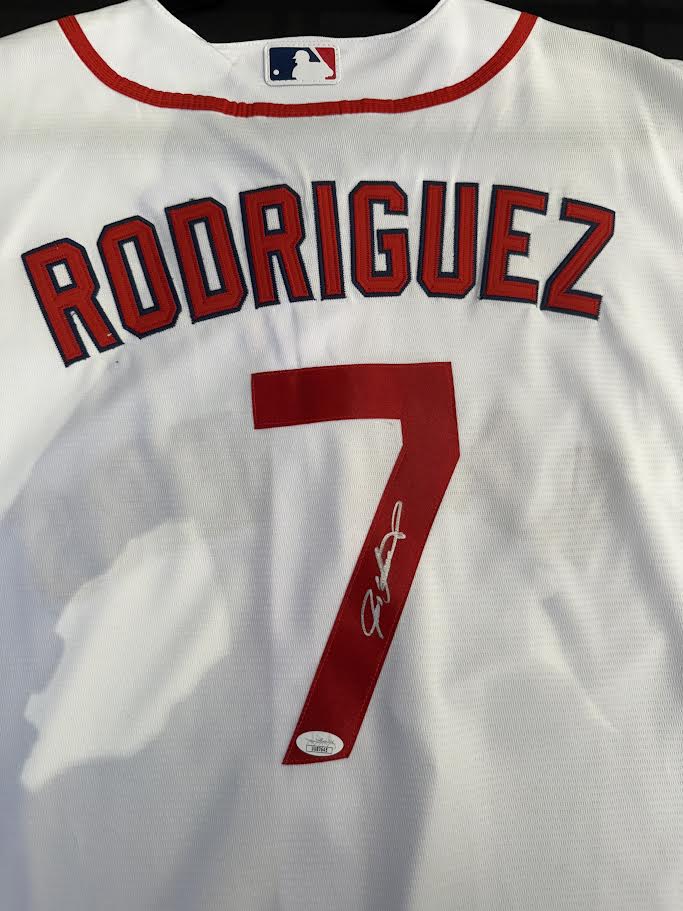 Pudge Rodriguez Autographed Hand Signed Custom Majestic Texas Rangers Jersey - JSA COA