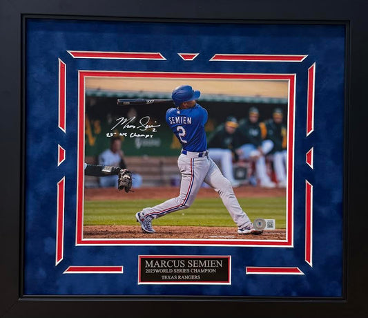 Marcus Semien Autographed Hand Signed Custom Framed 8x10 Texas Rangers Photo - Beckett COA