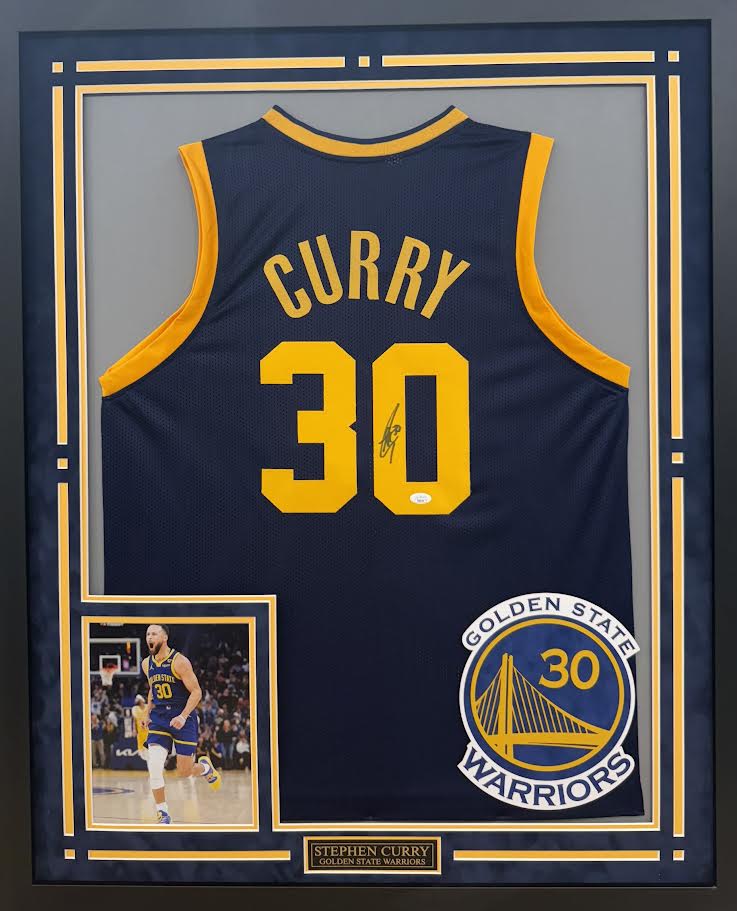 Stephen Curry Autographed Hand Signed Custom Framed Golden State Warriors Jersey - JSA COA