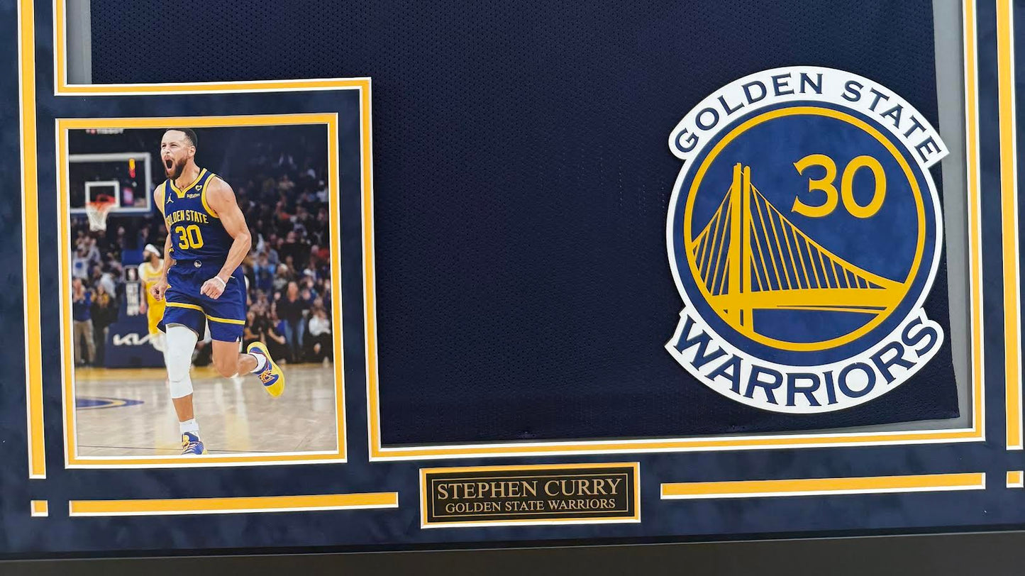 Stephen Curry Autographed Hand Signed Custom Framed Golden State Warriors Jersey - JSA COA