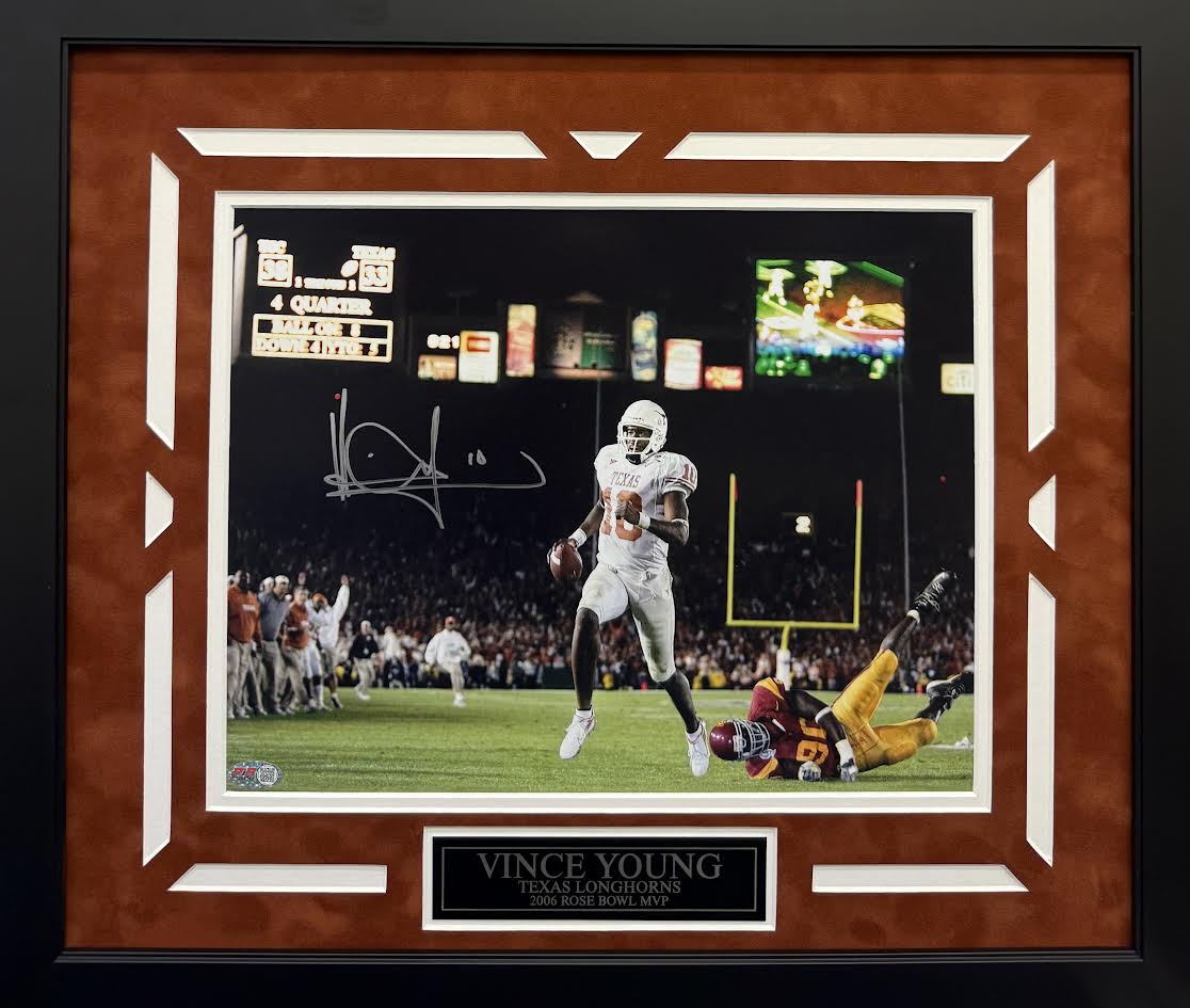 Vince Young Autographed Hand Signed Custom Framed 11x14 Texas Longhorns Photo - PIA COA