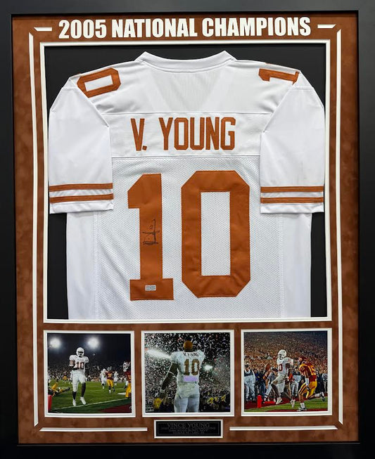 Vince Young Autographed Hand Signed Custom Framed Texas Longhorns Jersey - Tristar COA