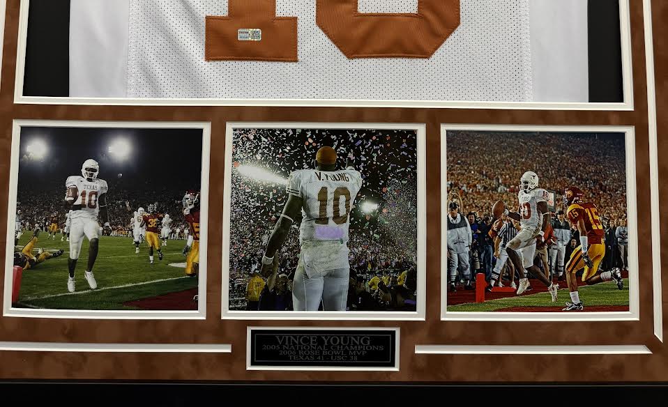 Vince Young Autographed Hand Signed Custom Framed Texas Longhorns Jersey - Tristar COA